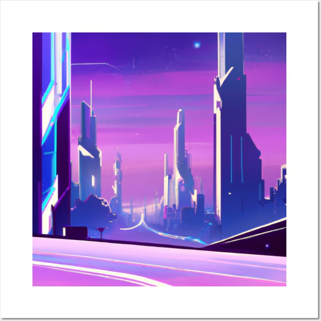 Minimalistic Cyberpunk City Landscape With a Purple and Pink Skyline Wall Art by FanciiFrog